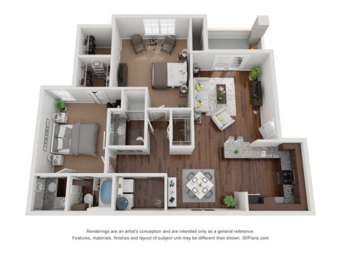 Floor plan for 2 beds, 2 baths, 1237 sqft